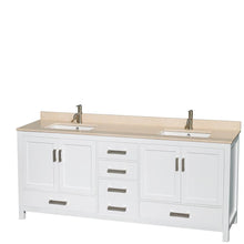 Load image into Gallery viewer, Wyndham Collection Vanity Wyndham Collection WCS141480DWHIVUNSMXX Sheffield 80 Inch Double Bathroom Vanity in White, Ivory Marble Countertop, Undermount Square Sinks, and No Mirror