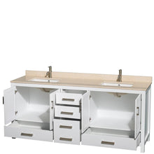 Load image into Gallery viewer, Wyndham Collection Vanity Wyndham Collection WCS141480DWHIVUNSMXX Sheffield 80 Inch Double Bathroom Vanity in White, Ivory Marble Countertop, Undermount Square Sinks, and No Mirror