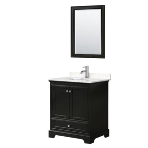 Wyndham Collection Vanity Wyndham Collection WCS202030SDEC2UNSM24 Deborah 30 Inch Single Bathroom Vanity in Dark Espresso, Light-Vein Carrara Cultured Marble Countertop, Undermount Square Sink, 24 Inch Mirror
