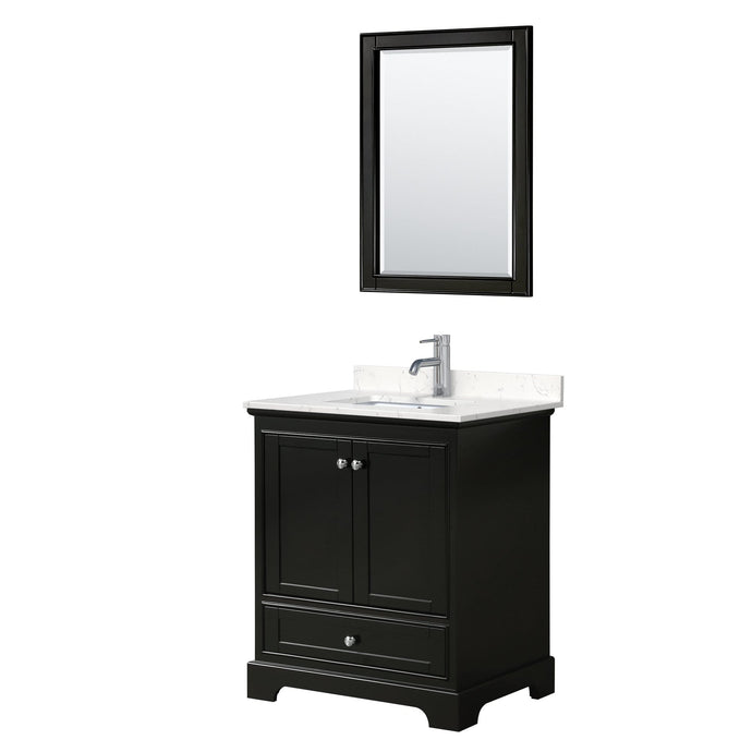 Wyndham Collection Vanity Wyndham Collection WCS202030SDEC2UNSM24 Deborah 30 Inch Single Bathroom Vanity in Dark Espresso, Light-Vein Carrara Cultured Marble Countertop, Undermount Square Sink, 24 Inch Mirror