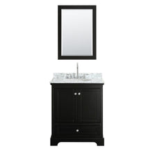 Load image into Gallery viewer, Wyndham Collection Vanity Wyndham Collection WCS202030SDECMUNOM24 Deborah 30 Inch Single Bathroom Vanity in Dark Espresso, White Carrara Marble Countertop, Undermount Oval Sink, and 24 Inch Mirror