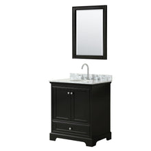 Load image into Gallery viewer, Wyndham Collection Vanity Wyndham Collection WCS202030SDECMUNOM24 Deborah 30 Inch Single Bathroom Vanity in Dark Espresso, White Carrara Marble Countertop, Undermount Oval Sink, and 24 Inch Mirror