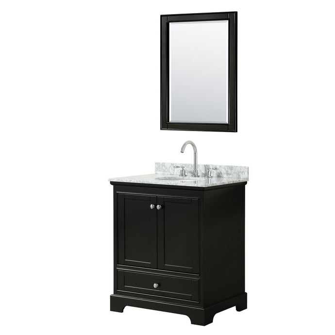 Wyndham Collection Vanity Wyndham Collection WCS202030SDECMUNOM24 Deborah 30 Inch Single Bathroom Vanity in Dark Espresso, White Carrara Marble Countertop, Undermount Oval Sink, and 24 Inch Mirror