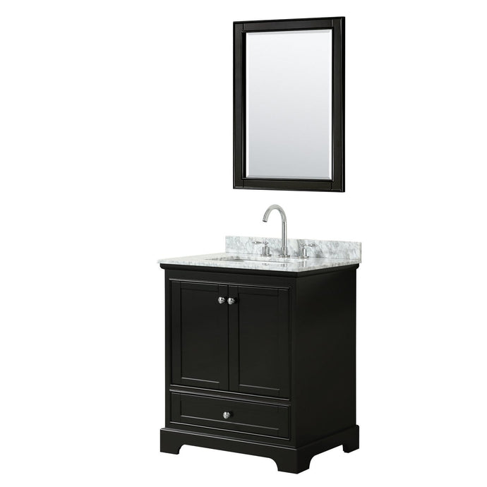 Wyndham Collection Vanity Wyndham Collection WCS202030SDECMUNSM24 Deborah 30 Inch Single Bathroom Vanity in Dark Espresso, White Carrara Marble Countertop, Undermount Square Sink, and 24 Inch Mirror