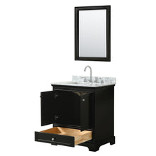 Load image into Gallery viewer, Wyndham Collection Vanity Wyndham Collection WCS202030SDECMUNSM24 Deborah 30 Inch Single Bathroom Vanity in Dark Espresso, White Carrara Marble Countertop, Undermount Square Sink, and 24 Inch Mirror