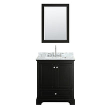 Load image into Gallery viewer, Wyndham Collection Vanity Wyndham Collection WCS202030SDECMUNSM24 Deborah 30 Inch Single Bathroom Vanity in Dark Espresso, White Carrara Marble Countertop, Undermount Square Sink, and 24 Inch Mirror