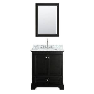 Wyndham Collection Vanity Wyndham Collection WCS202030SDECMUNSM24 Deborah 30 Inch Single Bathroom Vanity in Dark Espresso, White Carrara Marble Countertop, Undermount Square Sink, and 24 Inch Mirror