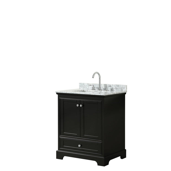 Wyndham Collection Vanity Wyndham Collection WCS202030SDECMUNSMXX Deborah 30 Inch Single Bathroom Vanity in Dark Espresso, White Carrara Marble Countertop, Undermount Square Sink, and No Mirror