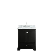 Load image into Gallery viewer, Wyndham Collection Vanity Wyndham Collection WCS202030SDECMUNSMXX Deborah 30 Inch Single Bathroom Vanity in Dark Espresso, White Carrara Marble Countertop, Undermount Square Sink, and No Mirror