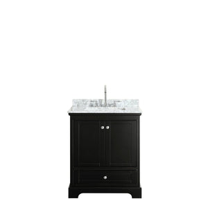 Wyndham Collection Vanity Wyndham Collection WCS202030SDECMUNSMXX Deborah 30 Inch Single Bathroom Vanity in Dark Espresso, White Carrara Marble Countertop, Undermount Square Sink, and No Mirror