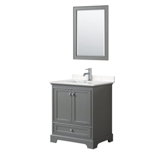 Wyndham Collection Vanity Wyndham Collection WCS202030SKGC2UNSM24 Deborah 30 Inch Single Bathroom Vanity in Dark Gray, Light-Vein Carrara Cultured Marble Countertop, Undermount Square Sink, 24 Inch Mirror