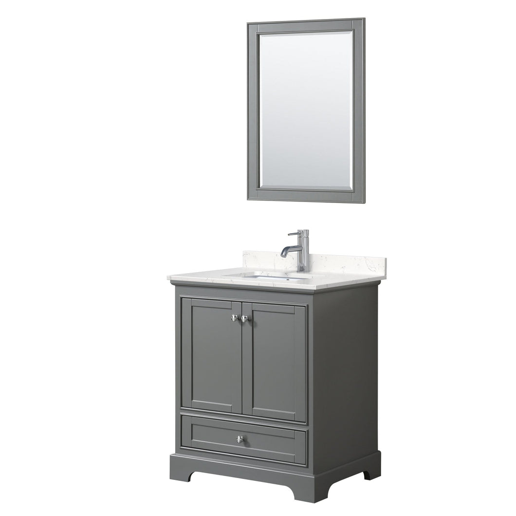 Wyndham Collection Vanity Wyndham Collection WCS202030SKGC2UNSM24 Deborah 30 Inch Single Bathroom Vanity in Dark Gray, Light-Vein Carrara Cultured Marble Countertop, Undermount Square Sink, 24 Inch Mirror