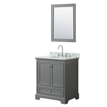 Load image into Gallery viewer, Wyndham Collection Vanity Wyndham Collection WCS202030SKGCMUNOM24 Deborah 30 Inch Single Bathroom Vanity in Dark Gray, White Carrara Marble Countertop, Undermount Oval Sink, and 24 Inch Mirror