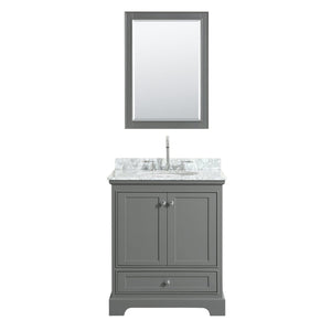Wyndham Collection Vanity Wyndham Collection WCS202030SKGCMUNOM24 Deborah 30 Inch Single Bathroom Vanity in Dark Gray, White Carrara Marble Countertop, Undermount Oval Sink, and 24 Inch Mirror