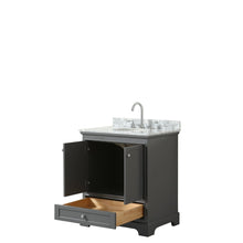 Load image into Gallery viewer, Wyndham Collection Vanity Wyndham Collection WCS202030SKGCMUNOMXX Deborah 30 Inch Single Bathroom Vanity in Dark Gray, White Carrara Marble Countertop, Undermount Oval Sink, and No Mirror