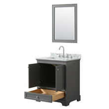 Load image into Gallery viewer, Wyndham Collection Vanity Wyndham Collection WCS202030SKGCMUNSM24 Deborah 30 Inch Single Bathroom Vanity in Dark Gray, White Carrara Marble Countertop, Undermount Square Sink, and 24 Inch Mirror