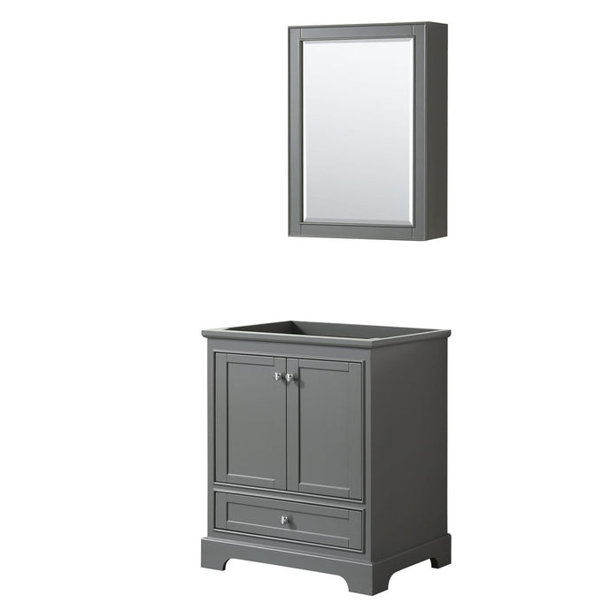 Wyndham Collection Vanity Wyndham Collection WCS202030SKGCXSXXMED Deborah 30 Inch Single Bathroom Vanity in Dark Gray, No Countertop, No Sink, and Medicine Cabinet