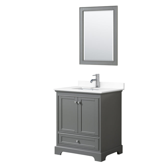Wyndham Collection Vanity Wyndham Collection WCS202030SKGWCUNSM24 Deborah 30 Inch Single Bathroom Vanity in Dark Gray, White Cultured Marble Countertop, Undermount Square Sink, 24 Inch Mirror