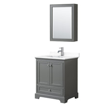 Load image into Gallery viewer, Wyndham Collection Vanity Wyndham Collection WCS202030SKGWCUNSMED Deborah 30 Inch Single Bathroom Vanity in Dark Gray, White Cultured Marble Countertop, Undermount Square Sink, Medicine Cabinet