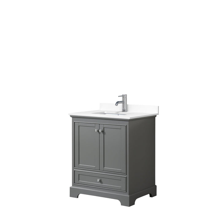 Wyndham Collection Vanity Wyndham Collection WCS202030SKGWCUNSMXX Deborah 30 Inch Single Bathroom Vanity in Dark Gray, White Cultured Marble Countertop, Undermount Square Sink, No Mirror