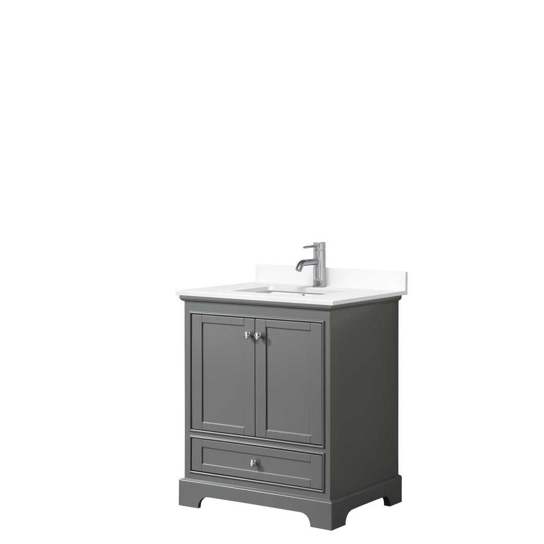 Wyndham Collection Vanity Wyndham Collection WCS202030SKGWCUNSMXX Deborah 30 Inch Single Bathroom Vanity in Dark Gray, White Cultured Marble Countertop, Undermount Square Sink, No Mirror
