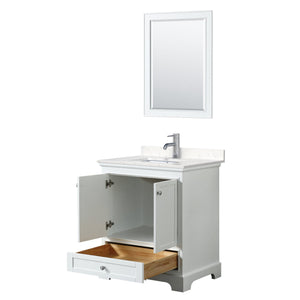 Wyndham Collection Vanity Wyndham Collection WCS202030SWHC2UNSM24 Deborah 30 Inch Single Bathroom Vanity in White, Light-Vein Carrara Cultured Marble Countertop, Undermount Square Sink, 24 Inch Mirror