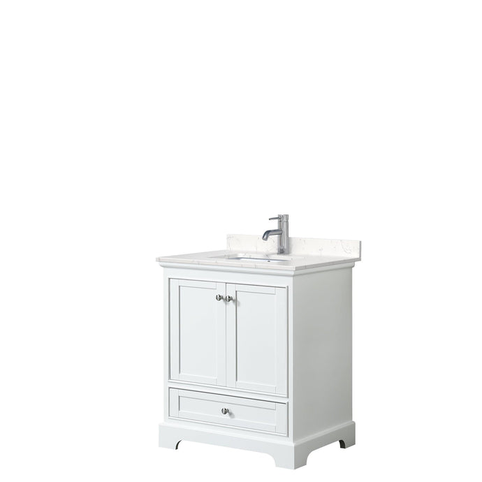 Wyndham Collection Vanity Wyndham Collection WCS202030SWHC2UNSMXX Deborah 30 Inch Single Bathroom Vanity in White, Light-Vein Carrara Cultured Marble Countertop, Undermount Square Sink, No Mirror