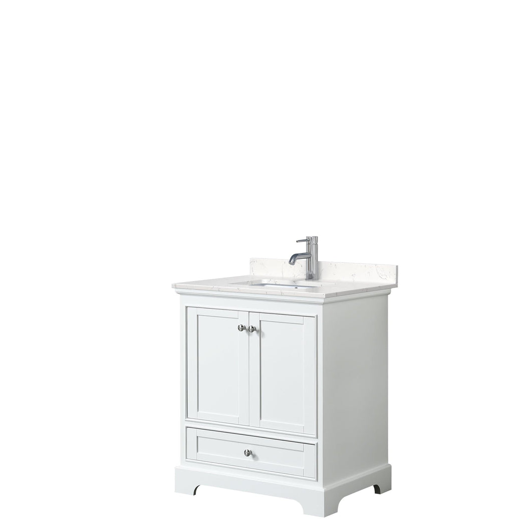 Wyndham Collection Vanity Wyndham Collection WCS202030SWHC2UNSMXX Deborah 30 Inch Single Bathroom Vanity in White, Light-Vein Carrara Cultured Marble Countertop, Undermount Square Sink, No Mirror