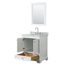 Load image into Gallery viewer, Wyndham Collection Vanity Wyndham Collection WCS202030SWHCMUNOM24 Deborah 30 Inch Single Bathroom Vanity in White, White Carrara Marble Countertop, Undermount Oval Sink, and 24 Inch Mirror