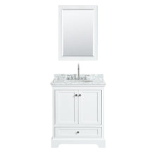 Load image into Gallery viewer, Wyndham Collection Vanity Wyndham Collection WCS202030SWHCMUNOM24 Deborah 30 Inch Single Bathroom Vanity in White, White Carrara Marble Countertop, Undermount Oval Sink, and 24 Inch Mirror