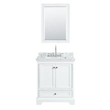 Load image into Gallery viewer, Wyndham Collection WCS202030SWHCMUNSMED Deborah 30 Inch Single Bathroom Vanity in White, White Carrara Marble Countertop, Undermount Square Sink, and Medicine Cabinet