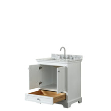 Load image into Gallery viewer, Wyndham Collection Vanity Wyndham Collection WCS202030SWHCMUNSMXX Deborah 30 Inch Single Bathroom Vanity in White, White Carrara Marble Countertop, Undermount Square Sink, and No Mirror
