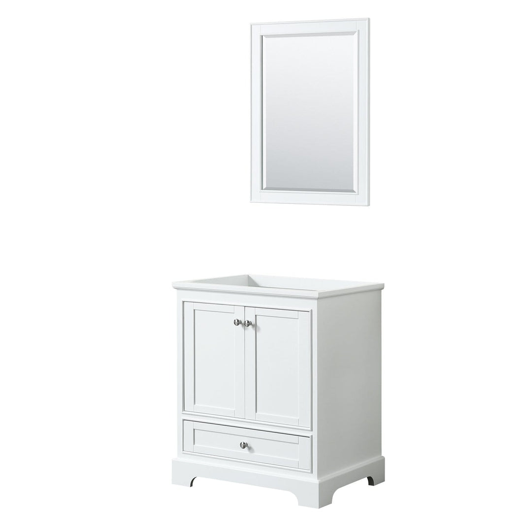 Wyndham Collection Vanity Wyndham Collection WCS202030SWHCXSXXM24 Deborah 30 Inch Single Bathroom Vanity in White, No Countertop, No Sink, and 24 Inch Mirror