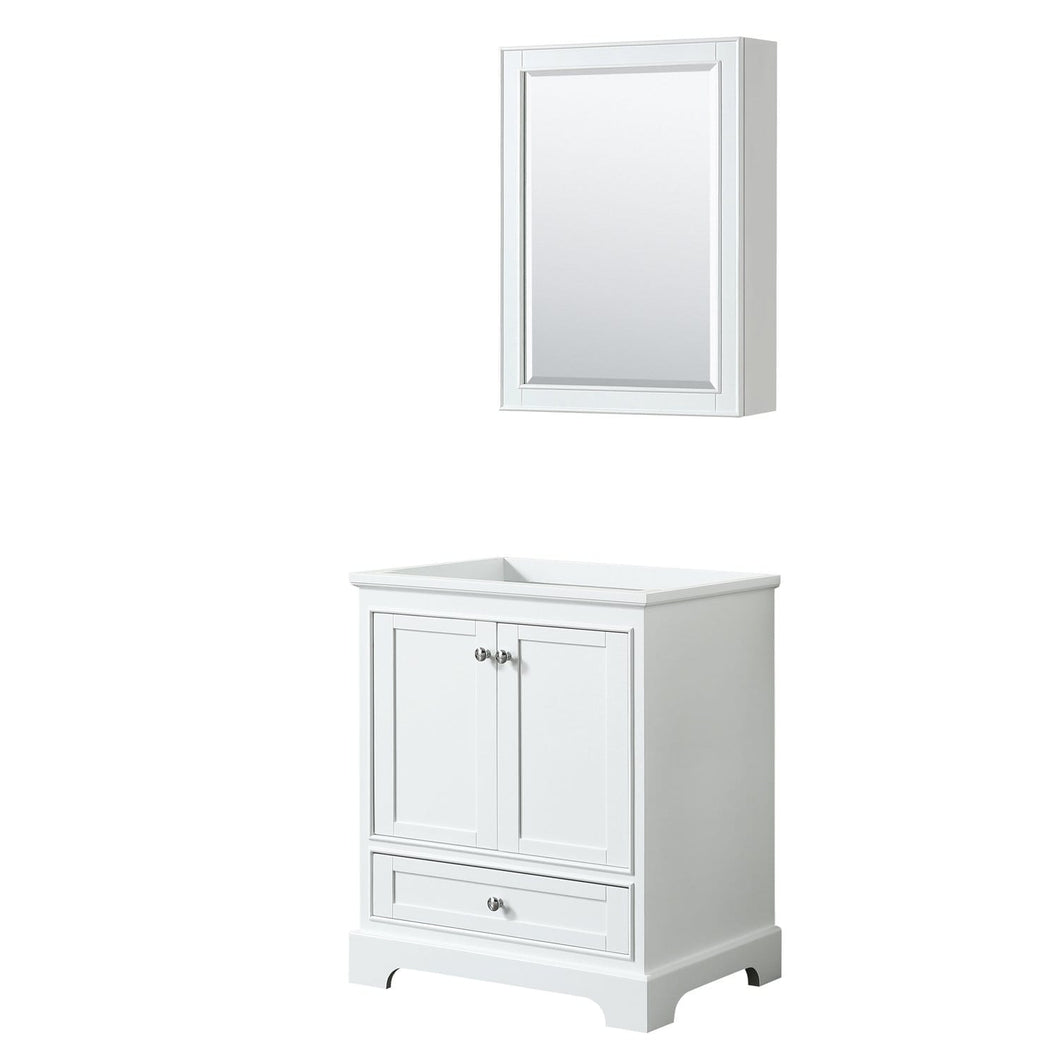 Wyndham Collection Vanity Wyndham Collection WCS202030SWHCXSXXMED Deborah 30 Inch Single Bathroom Vanity in White, No Countertop, No Sink, and Medicine Cabinet