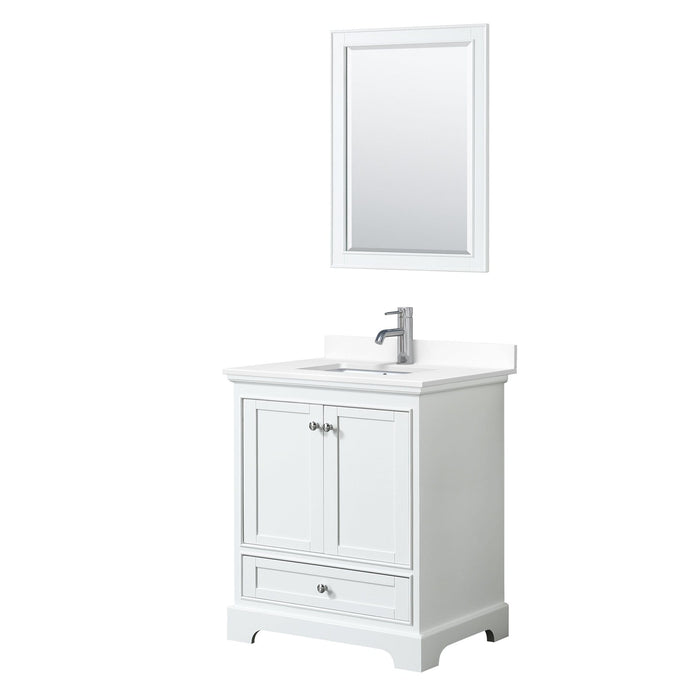 Wyndham Collection Vanity Wyndham Collection WCS202030SWHWCUNSM24 Deborah 30 Inch Single Bathroom Vanity in White, White Cultured Marble Countertop, Undermount Square Sink, 24 Inch Mirror