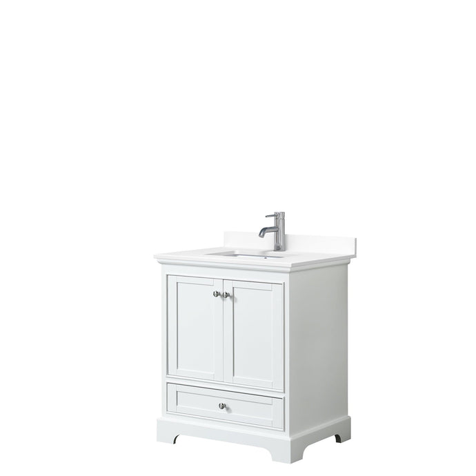 Wyndham Collection Vanity Wyndham Collection WCS202030SWHWCUNSMXX Deborah 30 Inch Single Bathroom Vanity in White, White Cultured Marble Countertop, Undermount Square Sink, No Mirror