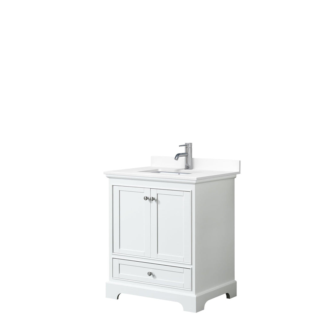 Wyndham Collection Vanity Wyndham Collection WCS202030SWHWCUNSMXX Deborah 30 Inch Single Bathroom Vanity in White, White Cultured Marble Countertop, Undermount Square Sink, No Mirror