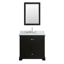 Load image into Gallery viewer, Wyndham Collection Vanity Wyndham Collection WCS202036SDECMUNOM24 Deborah 36 Inch Single Bathroom Vanity in Dark Espresso, White Carrara Marble Countertop, Undermount Oval Sink, and 24 Inch Mirror