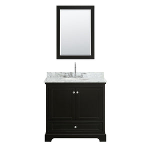 Wyndham Collection Vanity Wyndham Collection WCS202036SDECMUNOM24 Deborah 36 Inch Single Bathroom Vanity in Dark Espresso, White Carrara Marble Countertop, Undermount Oval Sink, and 24 Inch Mirror
