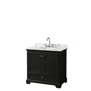 Wyndham Collection Vanity Wyndham Collection WCS202036SDECMUNOMXX Deborah 36 Inch Single Bathroom Vanity in Dark Espresso, White Carrara Marble Countertop, Undermount Oval Sink, and No Mirror