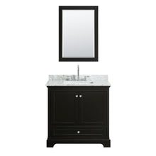 Load image into Gallery viewer, Wyndham Collection Vanity Wyndham Collection WCS202036SDECMUNSM24 Deborah 36 Inch Single Bathroom Vanity in Dark Espresso, White Carrara Marble Countertop, Undermount Square Sink, and 24 Inch Mirror