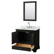 Load image into Gallery viewer, Wyndham Collection Vanity Wyndham Collection WCS202036SDECMUNSM24 Deborah 36 Inch Single Bathroom Vanity in Dark Espresso, White Carrara Marble Countertop, Undermount Square Sink, and 24 Inch Mirror