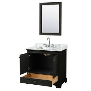 Wyndham Collection Vanity Wyndham Collection WCS202036SDECMUNSM24 Deborah 36 Inch Single Bathroom Vanity in Dark Espresso, White Carrara Marble Countertop, Undermount Square Sink, and 24 Inch Mirror