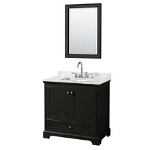 Load image into Gallery viewer, Wyndham Collection Vanity Wyndham Collection WCS202036SDECMUNSM24 Deborah 36 Inch Single Bathroom Vanity in Dark Espresso, White Carrara Marble Countertop, Undermount Square Sink, and 24 Inch Mirror
