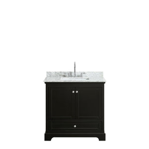 Wyndham Collection Vanity Wyndham Collection WCS202036SDECMUNSMXX Deborah 36 Inch Single Bathroom Vanity in Dark Espresso, White Carrara Marble Countertop, Undermount Square Sink, and No Mirror