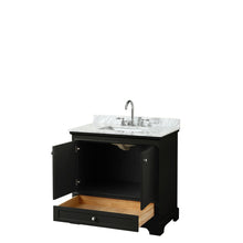 Load image into Gallery viewer, Wyndham Collection Vanity Wyndham Collection WCS202036SDECMUNSMXX Deborah 36 Inch Single Bathroom Vanity in Dark Espresso, White Carrara Marble Countertop, Undermount Square Sink, and No Mirror
