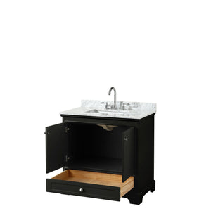 Wyndham Collection Vanity Wyndham Collection WCS202036SDECMUNSMXX Deborah 36 Inch Single Bathroom Vanity in Dark Espresso, White Carrara Marble Countertop, Undermount Square Sink, and No Mirror