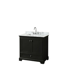 Load image into Gallery viewer, Wyndham Collection Vanity Wyndham Collection WCS202036SDECMUNSMXX Deborah 36 Inch Single Bathroom Vanity in Dark Espresso, White Carrara Marble Countertop, Undermount Square Sink, and No Mirror