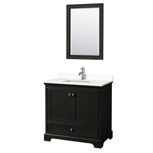 Load image into Gallery viewer, Wyndham Collection Vanity Wyndham Collection WCS202036SDEWCUNSM24 Deborah 36 Inch Single Bathroom Vanity in Dark Espresso, White Cultured Marble Countertop, Undermount Square Sink, 24 Inch Mirror