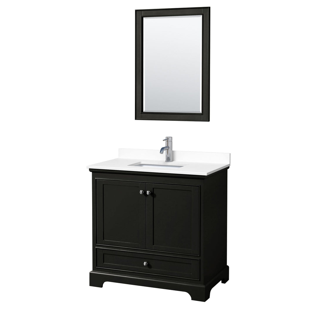 Wyndham Collection Vanity Wyndham Collection WCS202036SDEWCUNSM24 Deborah 36 Inch Single Bathroom Vanity in Dark Espresso, White Cultured Marble Countertop, Undermount Square Sink, 24 Inch Mirror